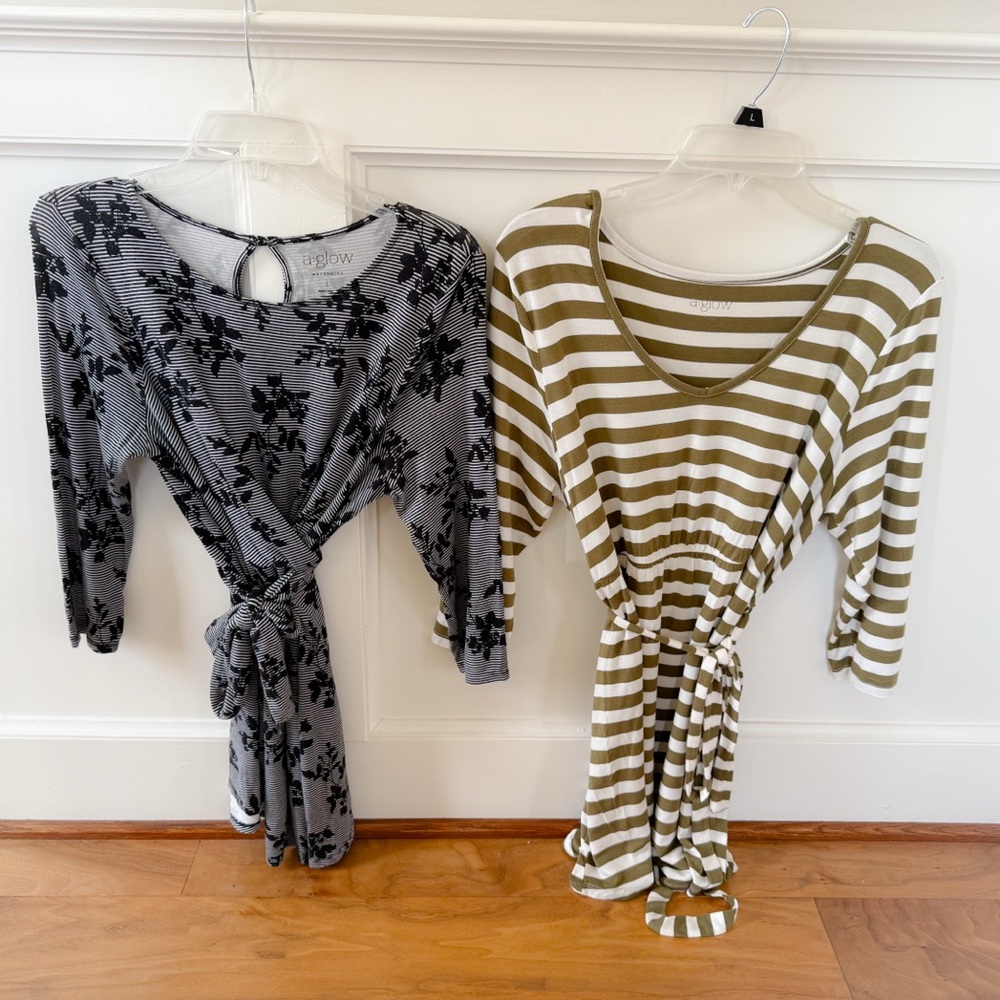 Two Women’s Maternity a-Glow Tunic Tops, Size Large Maternity, Great Condition!!